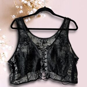 Torrid Black Lace Bralett Front Side Lace-Ups Sheer Mesh Camisole Sz 6X